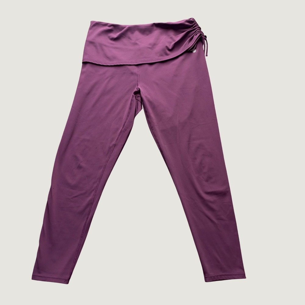 Apana Yoga Leggings L Foldover Waist Ruched Activewear Polyester Spandex Purple